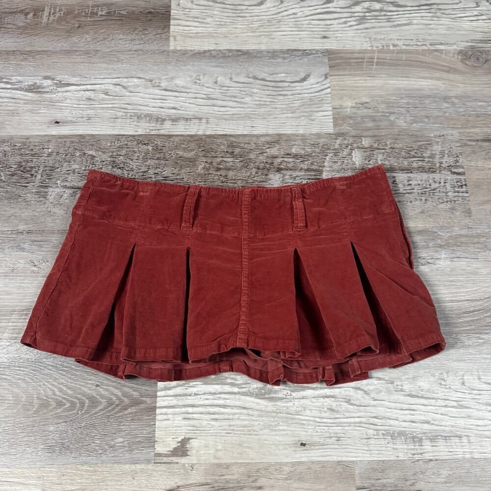 Free People Rust Corduroy Pleated Micro Mini Skirt Skort Y2K Indie Sleaze Size 6